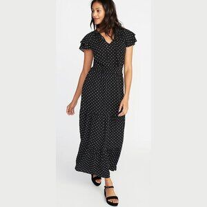 Old Navy Black and White Waist-Defined Ruffle-Sleeve Maxi - SZ XS